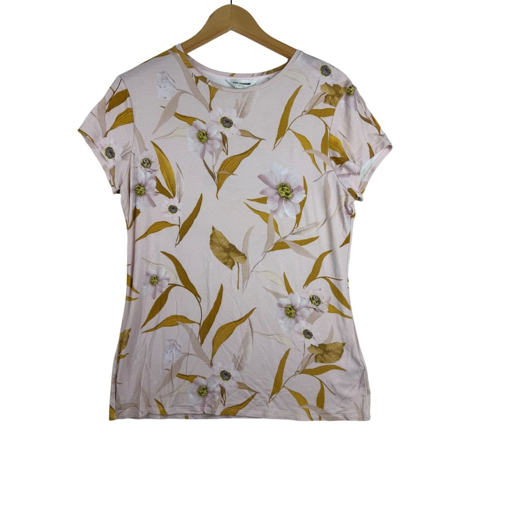 Ted Baker Juliay Floral Print Cabana Jersey Fitted Tee size 4 (US 10) Pink/White